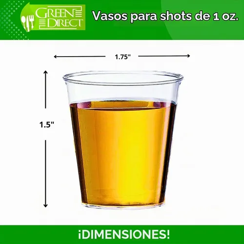Vista 2 de Green Direct Vasos de chupito de plástico desechables de 1 onza, paquete de 100, pequeños vasos de plástico para vodka, whisky, tequila, vino
