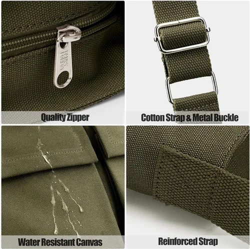 Vista 6 de KALIDI - Bolsa de lona con bolsillos, bolso bandolera grande para mujeres, hombres, universidad, trabajo, viajes, casual