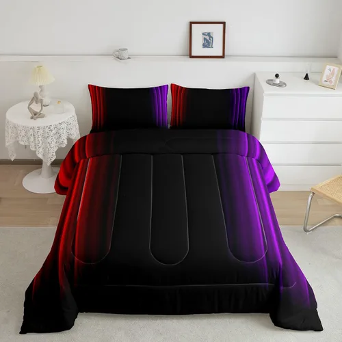 Vista 15 de Feelyou Juego de edredón geométrico degradado para adolescentes, tamaño individual, para niños y mujeres, azul, rojo y negro, juego de ropa de cama