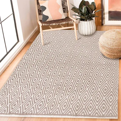 Vista 13 de Chardin Home, tapete 100% algodón, reversible por completo, de 21 x 34 pulgadas, se puede lavar a máquina, Gris y blanco Beige grisáceo - Blanco