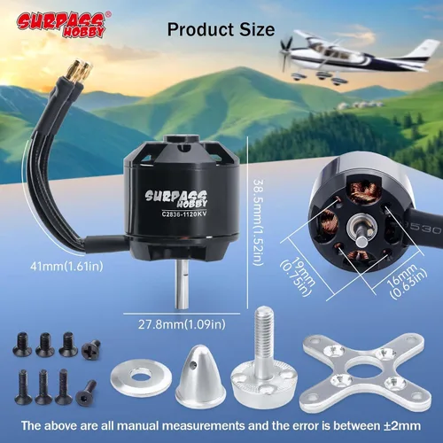 Vista 7 de Surpass C2836 1120KV Motor sin escobillas para aviones RC Ala fija