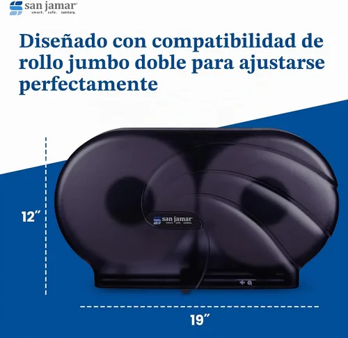 Vista 4 de San Jamar - Dispensador de pañuelos de baño individual de 9 pulgadas, soporte de papel de baño jumbo para baño, sistema infinito, perla negra, 12 x