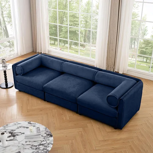 Vista 9 de Sofá biplaza azul de 75.5 pulgadas, sofás seccionales grandes de 2 plazas para sala de estar, sofá modular de tela de felpilla, juego de sofás