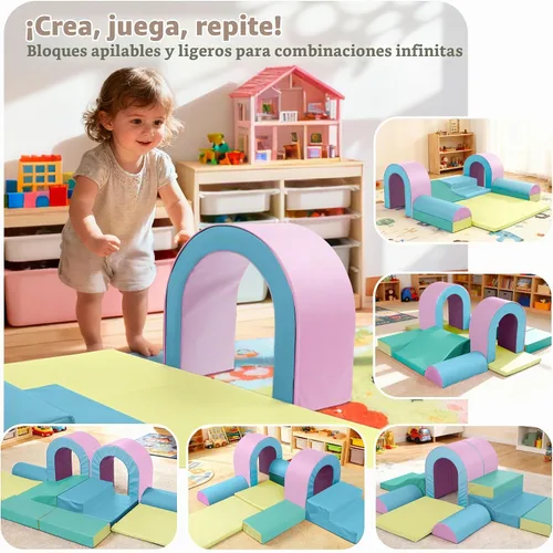 Vista 2 de Kinder King Juego de actividades de escalada y gateo, bloque de espuma suave de 10 piezas para escalar, gatear y deslizarse, escalador