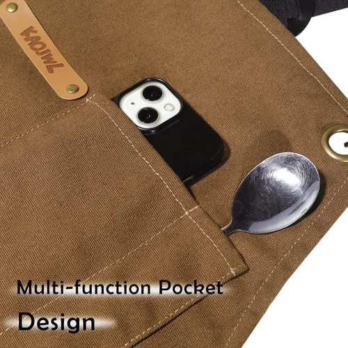 Vista 4 de Professional Unisex Chef Apron Cross-Back, Large Pockets, Water-Resistant Cotton Canvas