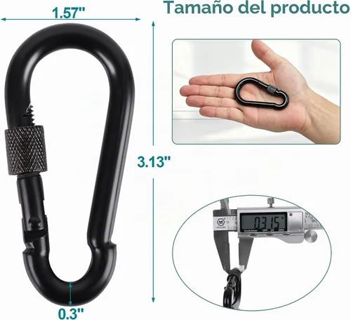 Vista 2 de BEWISHOME Paquete de 4 mosquetones con cierre de hamaca de metal sólido con bloqueo de hamaca resistente de 500 libras, enlace rápido para acampar