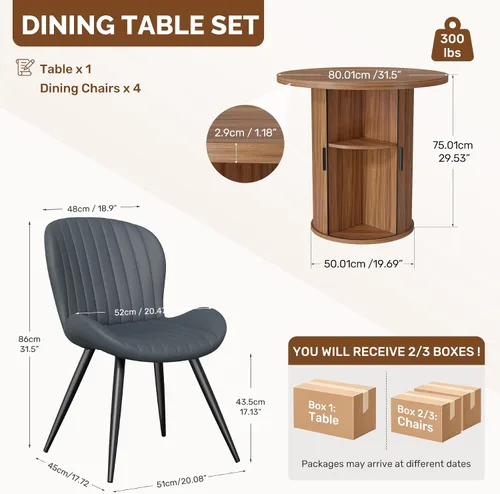 Vista 55 de Miereirl Moderno juego de comedor de 5 piezas para mesa redonda de madera de 4,31.5 pulgadas con estante de almacenamiento semiabierto y puerta