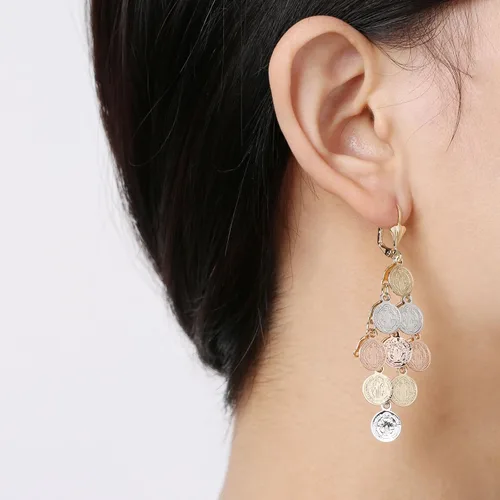 Vista 2 de HZMAN Aretes colgantes chapados en oro de 14 quilates para mujeres y niñas, retro, religiosos, delicados, con borlas multicapa, regalo de joyería