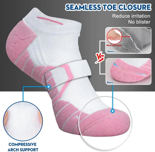 Vista 2 de Hylaea Calcetines deportivos para correr, acolchados, absorben la humedad, corte bajo