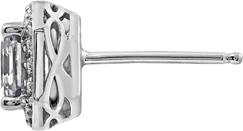 Vista 2 de Tienda Essentials Aretes de plata de ley chapados en platino o oro con circonita cúbica de elementos infinitos de corte Asscher