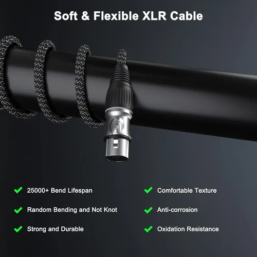 Vista 6 de GeoHN.G Cable de micrófono XLR de 16.4 pies/16.4 ft, cable de micrófono equilibrado de 3 pines XLR macho a hembra, cable de altavoz trenzado