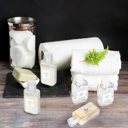 Vista 7 de Pumtus Paquete de 60 botellas de plástico recargables con tapa abatible, desinfectante de manos vacío transparente de 2 onzas con tapa abatible