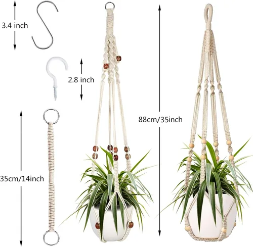 Vista 2 de Augshy Colgador de plantas de macramé, 2 piezas de soporte colgante para plantas con extensor, colgadores de plantas para decoración de interiores