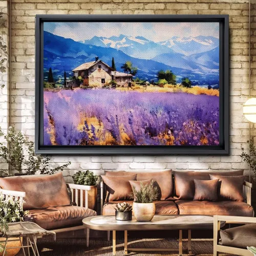 Vista 5 de Fields of Lavender, Watercolor Provence Landscape and Lavender Field - Watercolor Painting of Serene Beauty