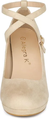 Vista 2 de Allegra K Zapatos Mary Jane de tacón de aguja con correa cruzada para mujer