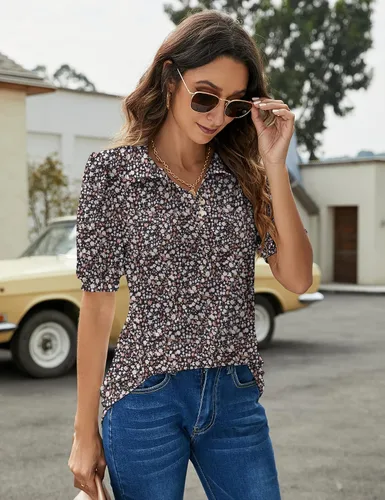 Vista 4 de LOMON Camisas polo para mujer cuello en V manga corta cuello en V sueltas