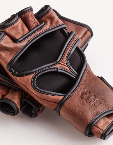 Vista 4 de PRO Heritage - Guantes de cuero marrón para MMA, cuero de vaca genuino de grano completo (S, M)