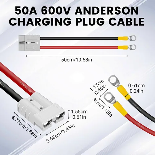 Vista 3 de Anderson Connectors - Conector rápido de batería 10 AWG 50A, kit de conectores Anderson con cables de 20 pulgadas (1.64 pies), conector rápido