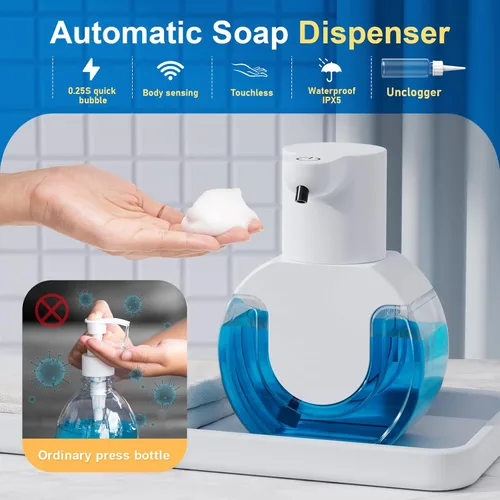 Vista 2 de Dispensador automático de jabón, sensor manos libres, 4 niveles de espuma ajustables, recargable y montaje en pared (15 oz/420 ml) para baño y cocina