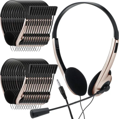 Vista 11 de Yunsailing Paquete de 30 auriculares para aula con micrófono, negro