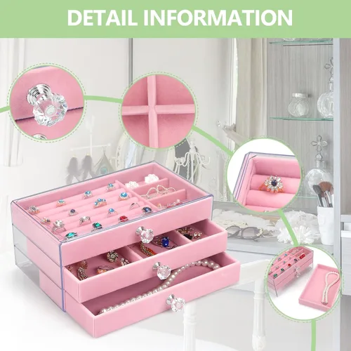 Vista 4 de Organizador de joyas de acrílico, caja organizadora de almacenamiento de cosméticos de maquillaje, caja de joyería transparente con 3 cajones, caja