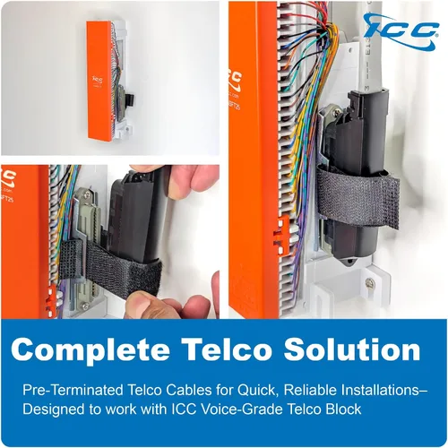 Vista 6 de ICC Cable telco hembra a macho de 25 pares de 10 pies - Cat3 24AWG, 100% cobre puro sólido, cable CMR vertical gris con conector telco de 90 grados