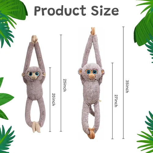 Vista 5 de Animal de Mono Colgante de Peluche Animal de Mono de Brazo Largo de Peluche Suave para Niños Nietos Amigos Familia Gris 43 cm
