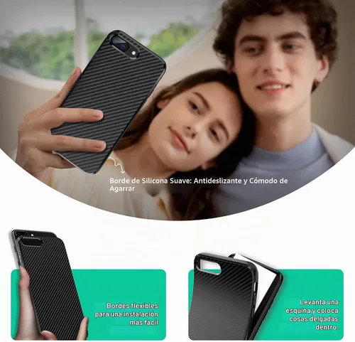 Vista 5 de ONES Funda delgada para iPhone 8 Plus / 7 Plus, cubierta de patrón de fibra de carbono, funda protectora a prueba de golpes con diseño minimalista