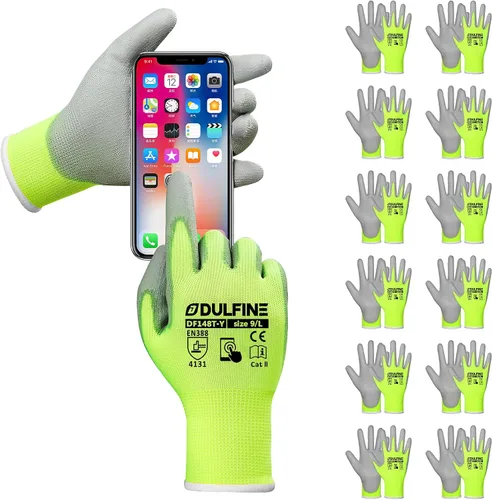 Vista 25 de DULFINE Guantes de trabajo ultrafinos con revestimiento de PU - 12 pares, excelente agarre, carcasa de nylon guantes de trabajo de seguridad