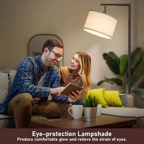 Vista 5 de Lámpara de pie completamente regulable marrón, lámpara de pie de arco para dormitorio con pantalla colgante ajustable y interruptor de pie, lámpara