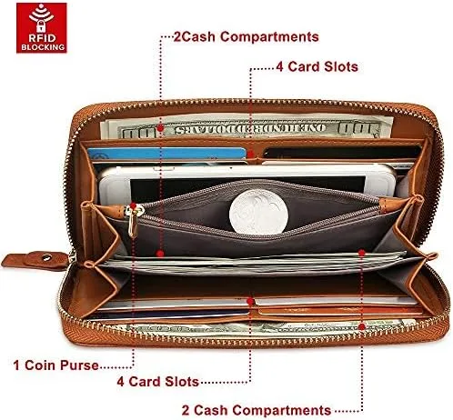 Vista 2 de FT FUNTOR Cartera de pulsera para mujer, cartera de piel sintética vegana con cremallera alrededor del teléfono, tarjetero organizador