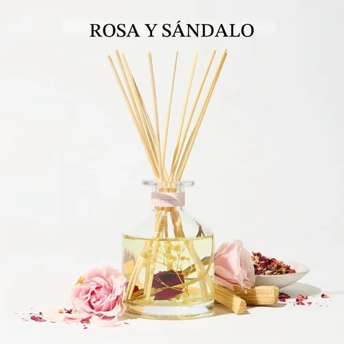 Vista 3 de Benevolence LA Difusor de junco, difusor de aroma de rosa y sándalo para el hogar con varillas difusoras de aceite Colección Sun-Kissed