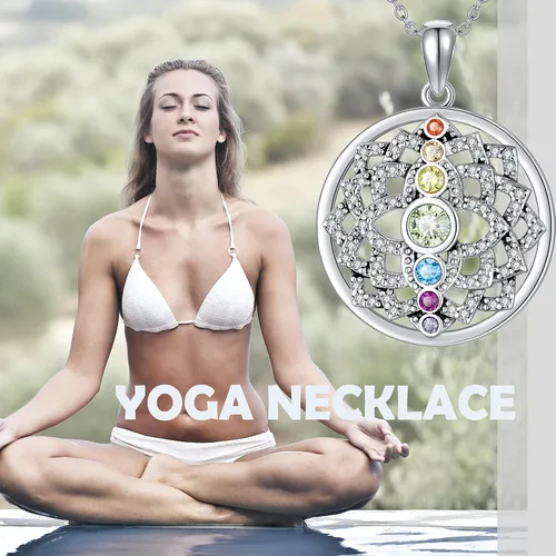Vista 3 de YAFEINI Collar de chakra de plata de ley con cristal de loto y flor de yoga joyería espiritual regalos para mujeres esposa novia Plata esterlina