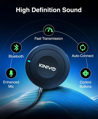 Vista 2 de Kinivo BTC450 juego de entrada auxiliar Bluetooth, manos libres, para autos (3,5 mm) - Admite AptX