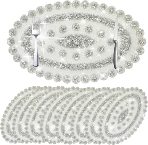 Vista 27 de Juego de 1 mantel individual redondo en negro, manteles individuales brillantes resistentes al calor, lavables, para cena, cocina, boda, decorativos