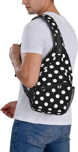 Vista 6 de Small Crossbody Bags for Women Men - Vintage White Polka Dot Black Print Adjustable Shoulder Bag Fanny Packs Belt Sling Bag Crossbody Purses