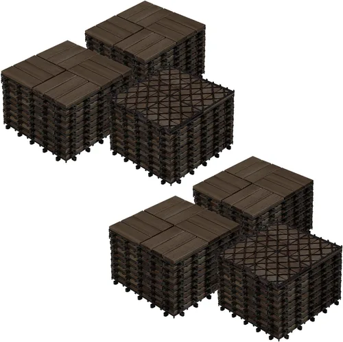 Vista 12 de Yaheetech 27 piezas de baldosas de madera dura entrelazadas para terraza de patio Acacia, baldosas de piso de madera impermeables para patio