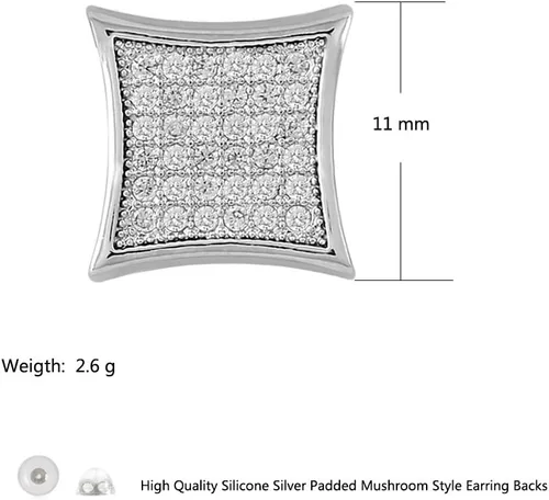 Vista 6 de LuReen Oro Plata 0.433 in cuadrado CZ Stud pendiente de Mens Boy aretes para hombre