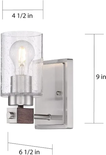Vista 5 de Nuvo 60/6961 - Acabado de madera de níquel cepillado y nuez moscada con vidrio transparente sembrado, 1 luz