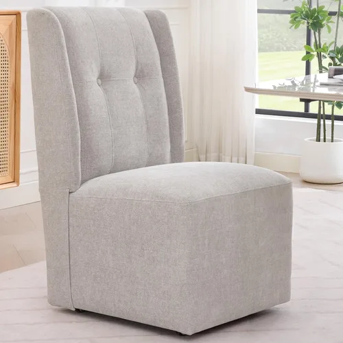 Vista 17 de Silla de comedor con ruedas Immulize Silla de comedor tapizada moderna con ruedas, silla giratoria sin brazos con respaldo alto para cocina, sala