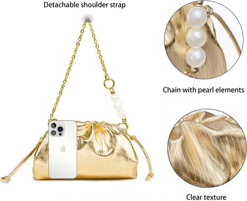 Vista 7 de NEWUEINCN Dumpling Bag for Women Sparkly Evening Clutch Purses Cloud Crossbody Bag Ruched Shoulder Bag with Detachable Chain
