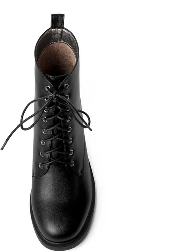 Vista 107 de ROSERWISH Botas altas de tacón bajo y grueso para mujer, con cordones, cómodas, modernas, con puntera redonda, de 2.5 pulgadas
