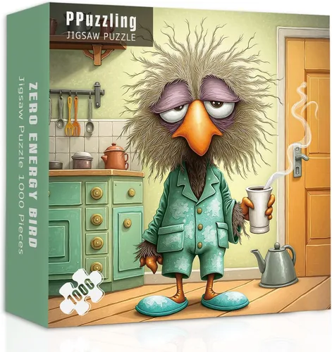 Vista 12 de Rompecabezas de 1000 piezas para la familia de pájaros lindos para adultos, coloridos pájaros con sombreros y bufandas, rompecabezas de animales