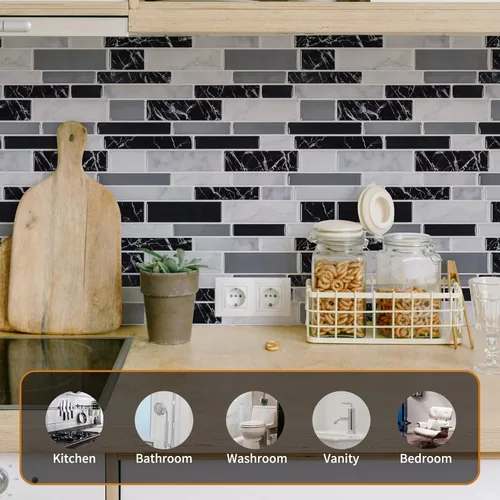 Vista 3 de WOWSTAR 10 hojas de azulejos autoadhesivos para salpicaduras en la pared de la cocina, azulejos adhesivos para salpicaduras en la cocina