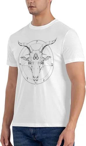 Vista 3 de Men's Short Sleeve Tees Baphomet-Satanic-Goat-Head Crewneck Cotton Unisex T-Shirt Black