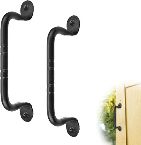 Vista 5 de Tirador o manija decorativa de hierro forjado a mano de 4.5 pulgadas Serie Farmhouse Acabado negro para cofres, armarios, baúles y puertas