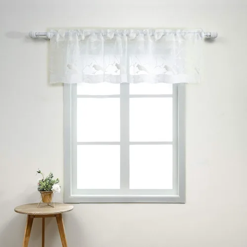 Vista 21 de VOGOL Juego de cortinas transparentes bordadas y cenefas para sala de estar, con bolsillo para barra blanca, par de cortinas traslúcidas