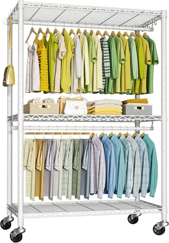 Vista 13 de FUTASSI P3 Perchero Enrollable, Estantes para Colgar Ropa, Perchero Resistente con Ruedas, Organizador de Clóset Portátil Independiente de 39.4