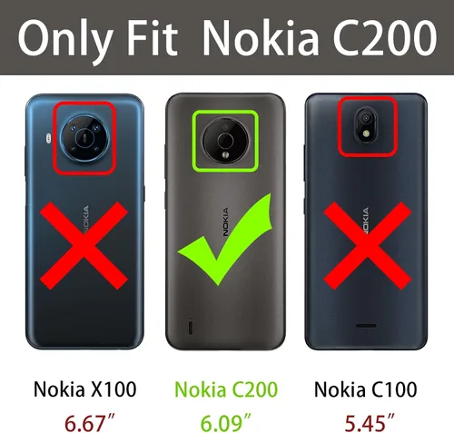 Vista 2 de Funda para Nokia C200, Nokia C200 (6.1 pulgadas) para mujer con purpurina de TPU suave y transparente, funda protectora de lujo con correa de Verde