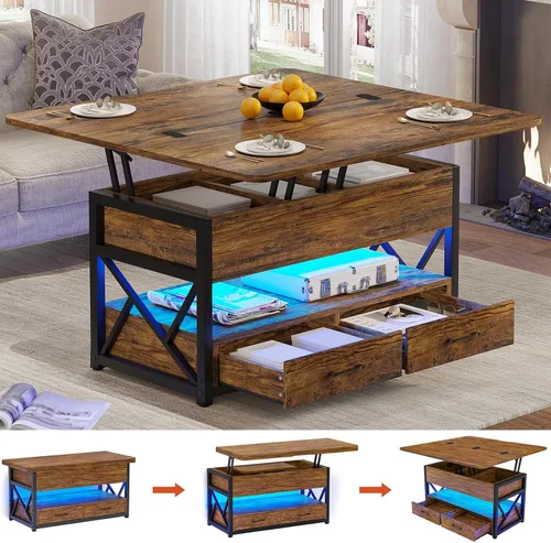 Vista 9 de Itaar Mesa de Centro con Tapa Elevable de 40", Mesas de Centro 4 en 1 con Almacenamiento para Sala de Estar, Mesa de Centro Pequeña Estilo Granja